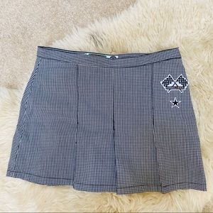 Pleated black and white gingham mini skirt